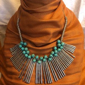Turquoise Silver Spike Necklace